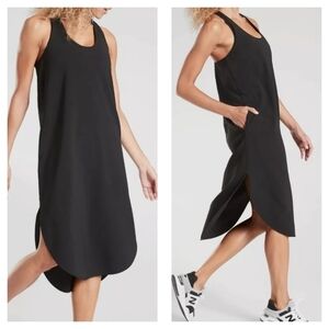 Athleta Illuminate Casual Travel Sporty UPF 50+ Relaxed Fit Midi Dress Black XXS